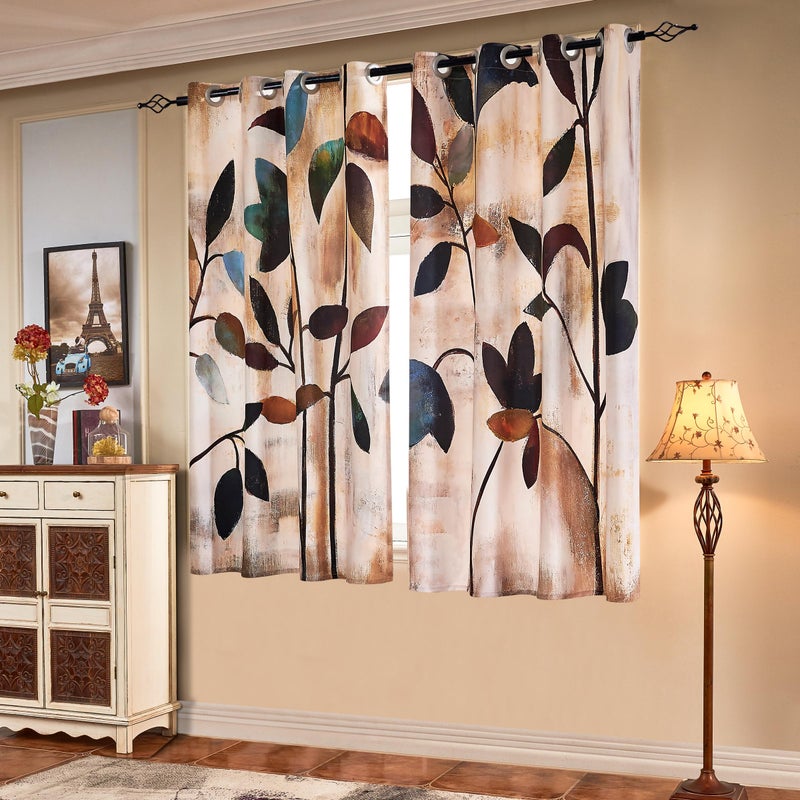 SUBRTEX Light Flitering Curtains 52Wx63L, Room Darkening Vibrant Floral Drapes, 50% Blackout, Semi Sheer Boho Farmhouse Curtains for Living Room, Brown - Image 1